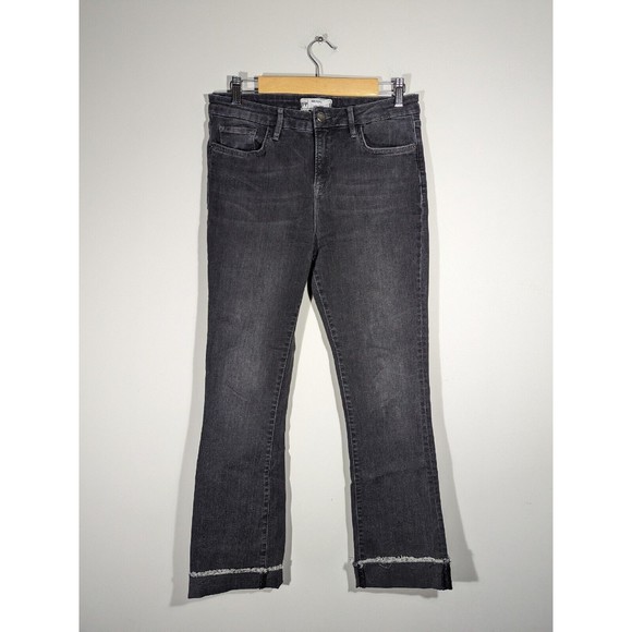 Free People Black Raw Hem Flare Cropped Jeans Women Size 30 - Picture 1 of 8